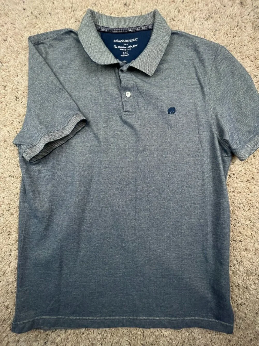 Banana Republic Polo Men's Large Gray Blue Short Sleeve Shirt w Logo Cotton